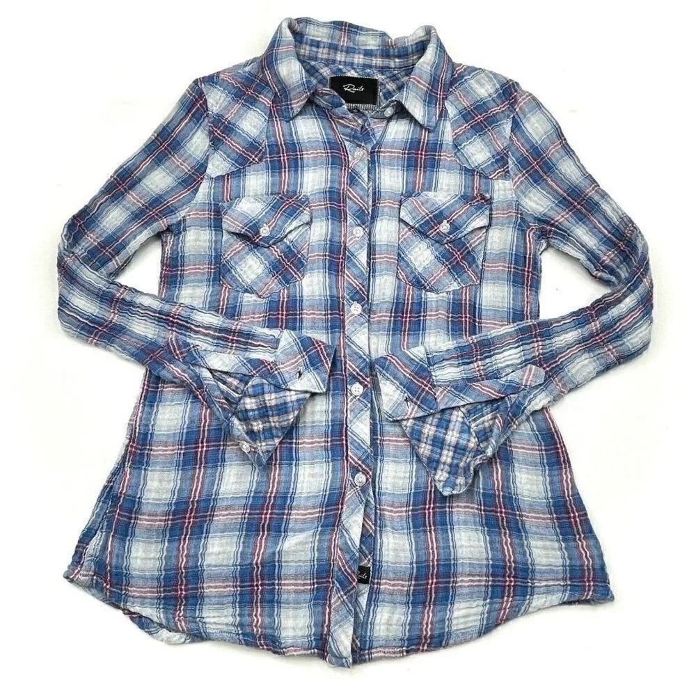 RAILS Plaid Button Front Shirt Blue